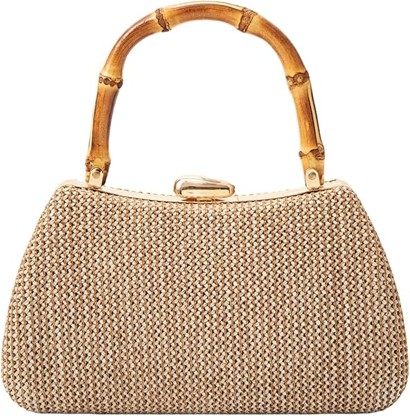 UMREN Top Handle Straw Woven Clutch Purse for Women Summer Straw Crossbody Shoulder Bag Bamboo Ha... | Amazon (US)
