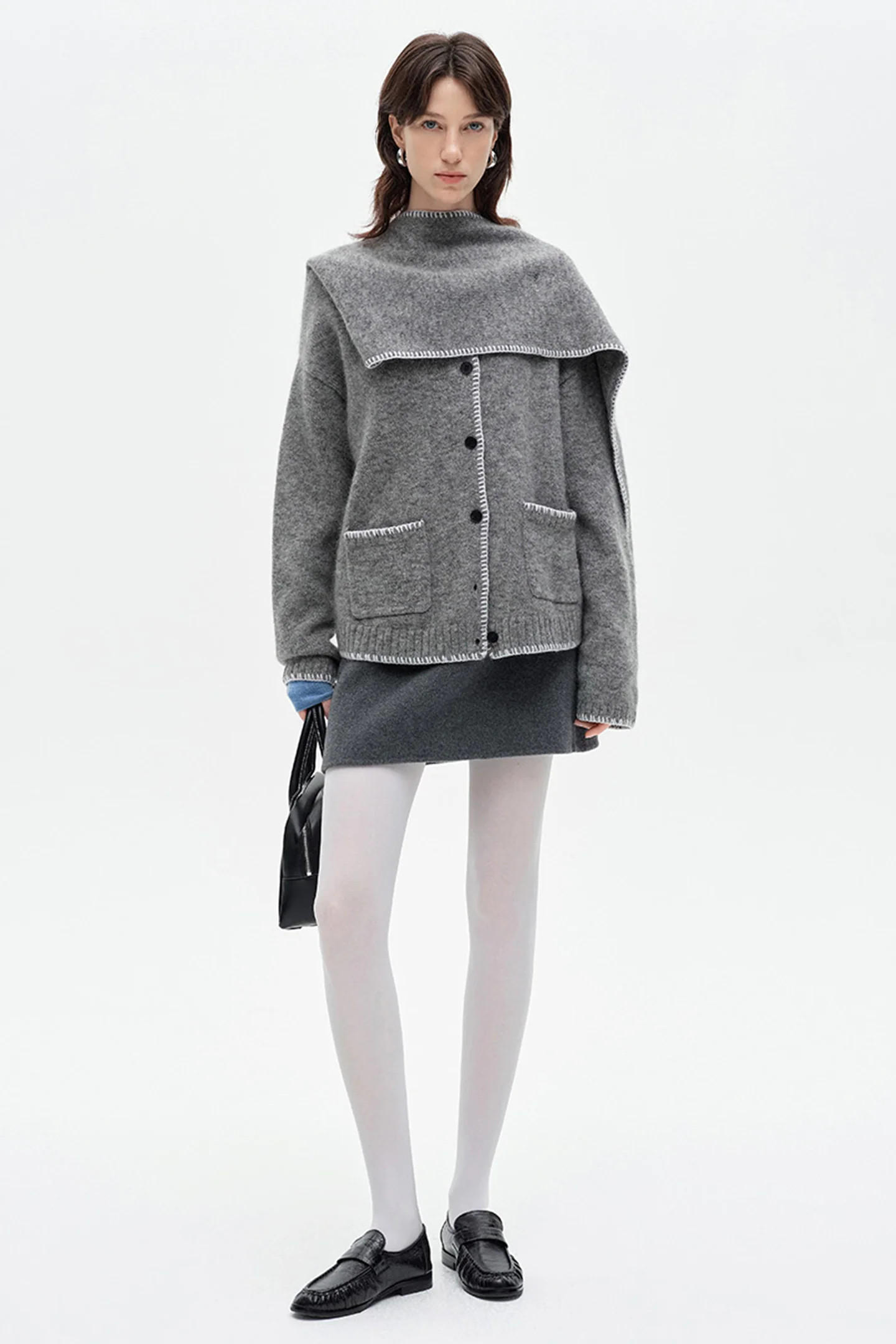 SELFWHO 100% Wool Blend Embroidered Lace Scarf Collar Sweater | SELFWHO