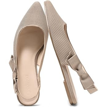 Coutgo Womens Slingback Flats Bow Pointed Closed Toe Dress Shoes Slip on Work Party Shoes | Amazon (US)