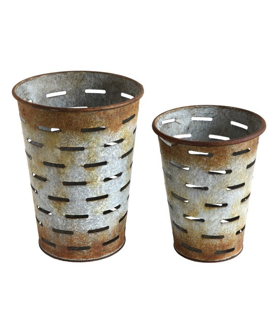 Creative Co-Op Baskets Grey - Metal Olive Buckets - Set of Two | Zulily