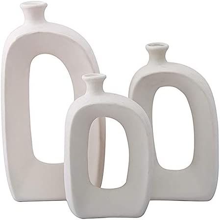 Amazon.com: Anding White Ceramic Vase - 3 Set Vases. Matte Design - Modern Vase Decoration. Perfe... | Amazon (US)