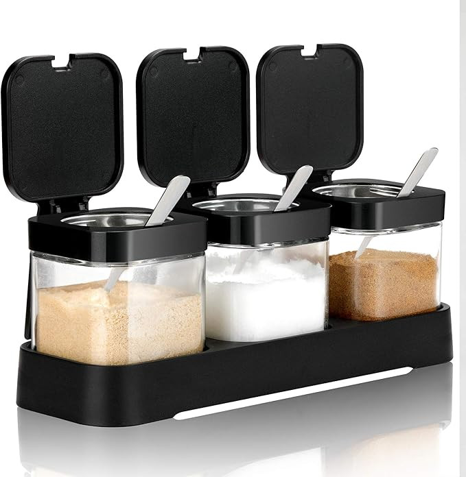 Mlici Condiment Jar Spice Container with Lids and Spoons, 8oz Clear Glass Condiment Canisters Pot... | Amazon (US)