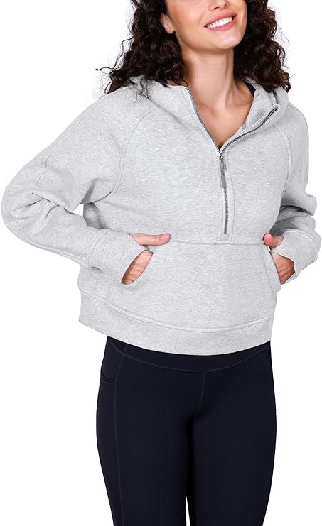 ODODOS Women's Hoodies Full/Half Zip Fleece Lined Sweatshirts Oversize Cropped Pullover with Pock... | Amazon (US)