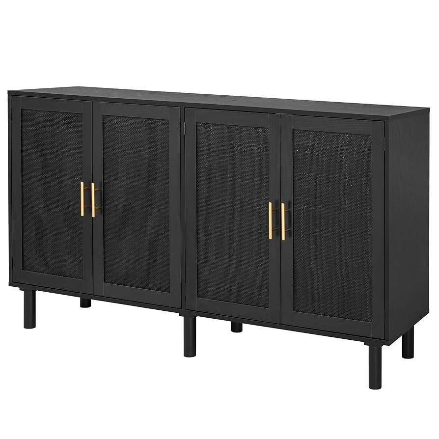Finnhomy 4 Door Sideboard Buffet Cabinet, Kitchen Storage Buffet with Black Painted Rattan Decora... | Amazon (US)