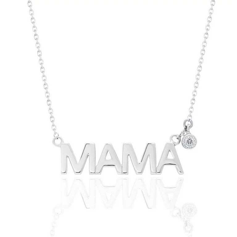 JeenMata MAMA Diamond Pendant Necklace in 18K White Gold over Silver | Walmart (US)