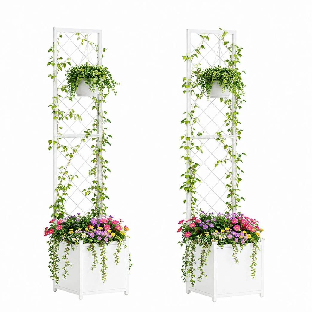 Outdoor Metal Planter Box with Climbing Trellis, Space Saving  (Set of 2) | Wayfair North America