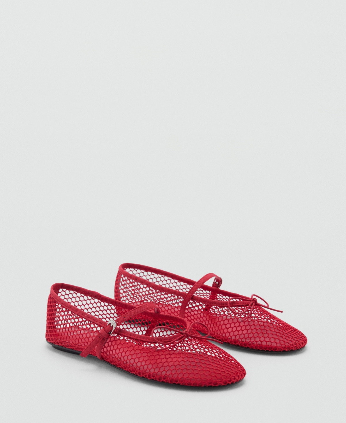 Mango Women's Strap and Buckle Detail Mesh Ballet Flats - Red | Macy's