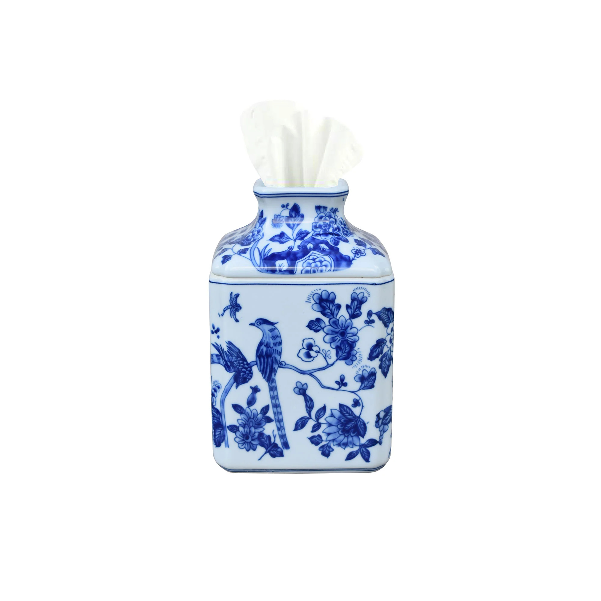Square Birds & Blossoms Tissue Holder in Blue & White | Caitlin Wilson Design