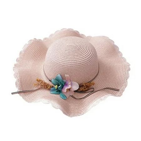 Yesbay Girls Flower Straw Weaving Wide Brim Summer Beach Cap Sun Floppy Hat Pink Adult | Walmart (US)