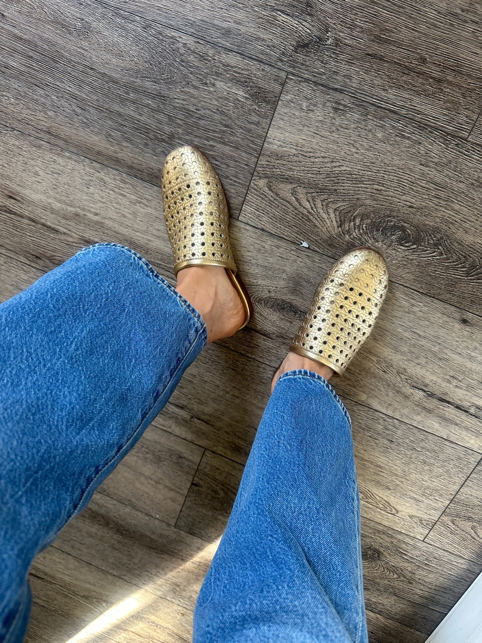 Chicest gold slides! 
Order your regular size!

#LTKootd #LTKSeasonal