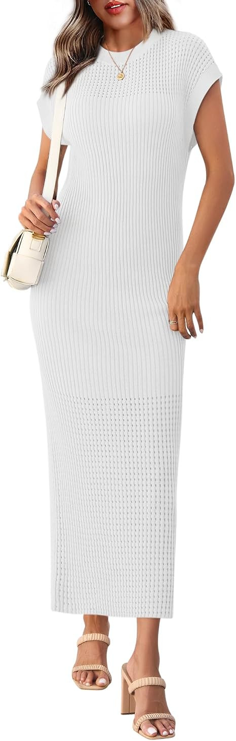 Yousify Womens Ribbed Knit Dress 2026 Casual Spring Summer Cap Sleeve Crewneck Trendy Maxi Dresse... | Amazon (US)