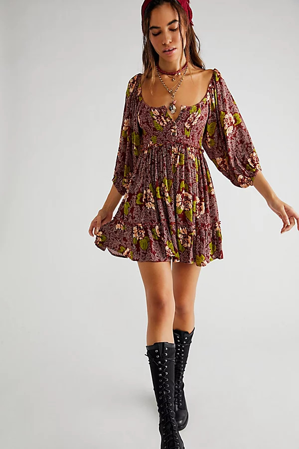 Summer Picnic Mini Dress by Free People, Raisin Combo, XL | Free People (Global - UK&FR Excluded)