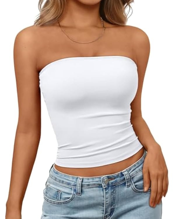 Women's Strapless Tube Tops Backless Sleeveless Bandeau - Summer 2025 Casual Going Out Y2K Basic ... | Amazon (US)