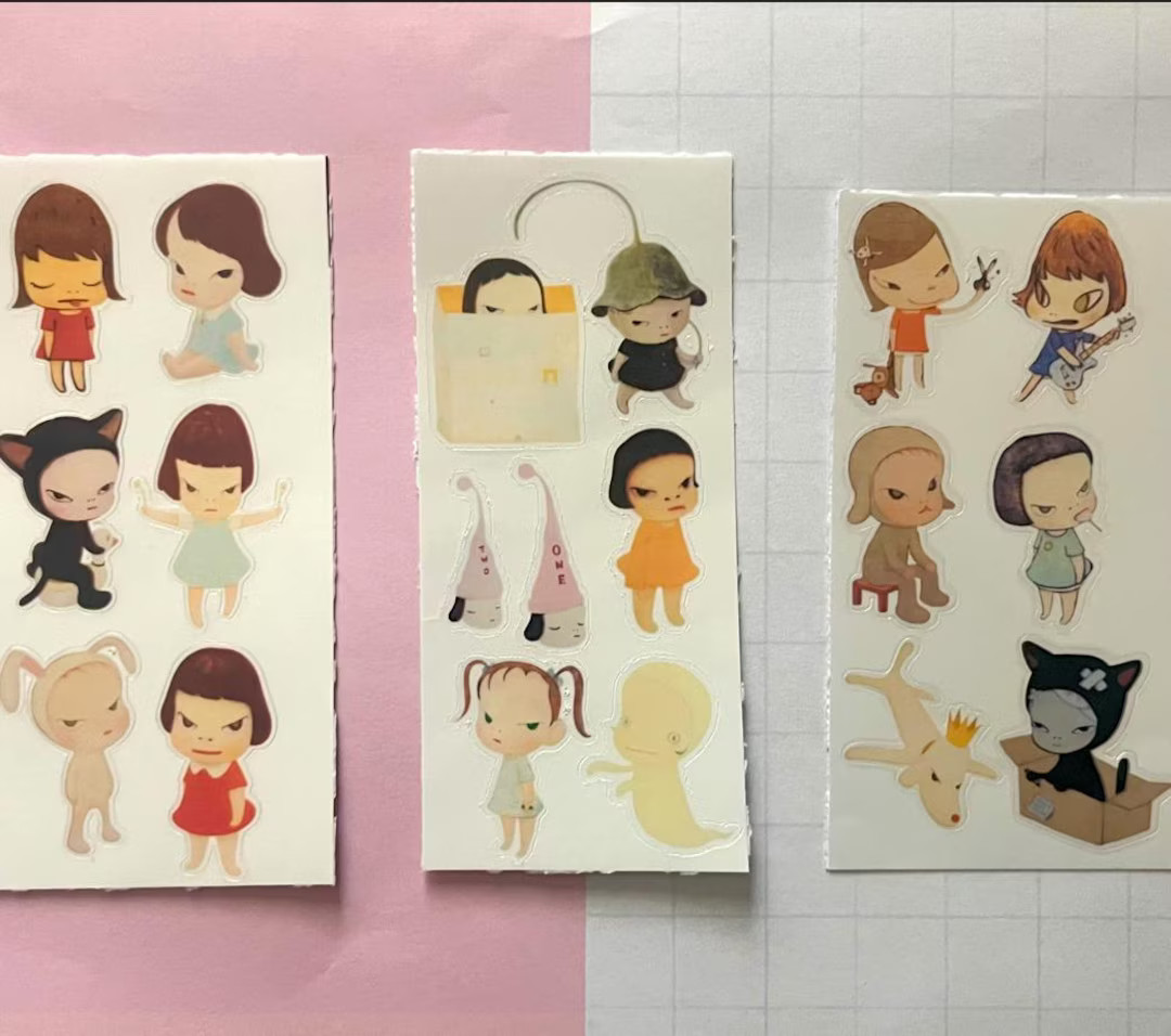 Laminated, waterproof yoshitomo nara aesthetic sticker sheet for journaling, toploaders, kpop pho... | Etsy (US)