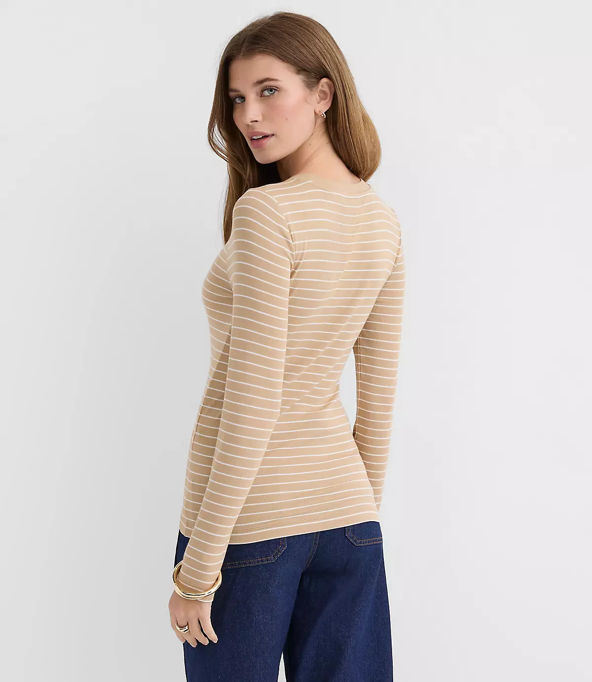 Striped Micro Modal Crew Neck Long Sleeve Tee | LOFT