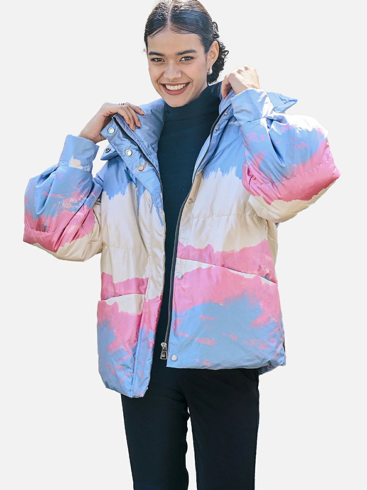 Gradient Printed Hooded Goose Down Jacket | SDEER