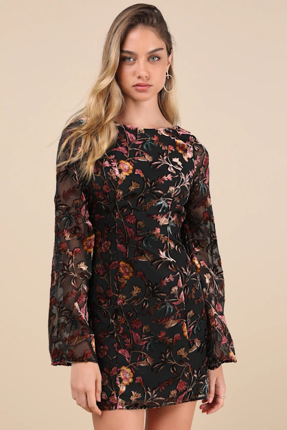 Charismatic Influence Black Burnout Velvet Cowl Back Mini Dress | Lulus