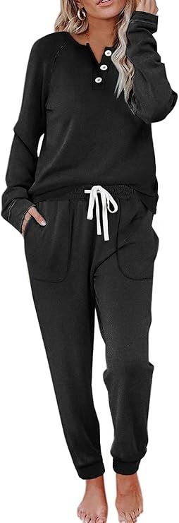 WIHOLL Two Piece Outfits for Women Lounge Sets Button Down Sweatshirt Sweatpants Sweatsuits Set w... | Amazon (US)