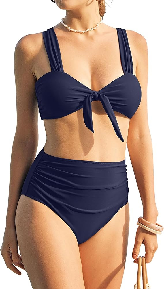 ZAFUL High Waisted Bikini Sets for Women Swim Suits 2025 Tummy Control Ruched Bikini Two Piece Ba... | Amazon (US)