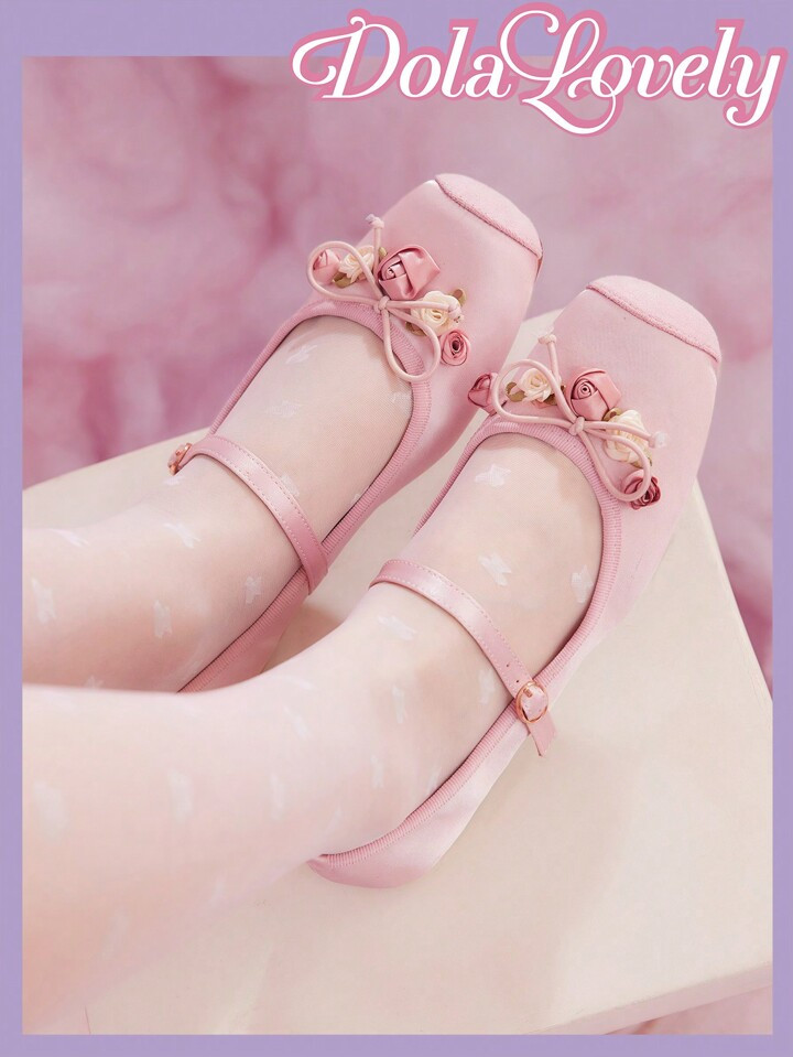 Dola Lovely Roze Mary Jane damesschoenen ondiepe mond bloem patchwork mode dame platte schoenen v... | SHEIN