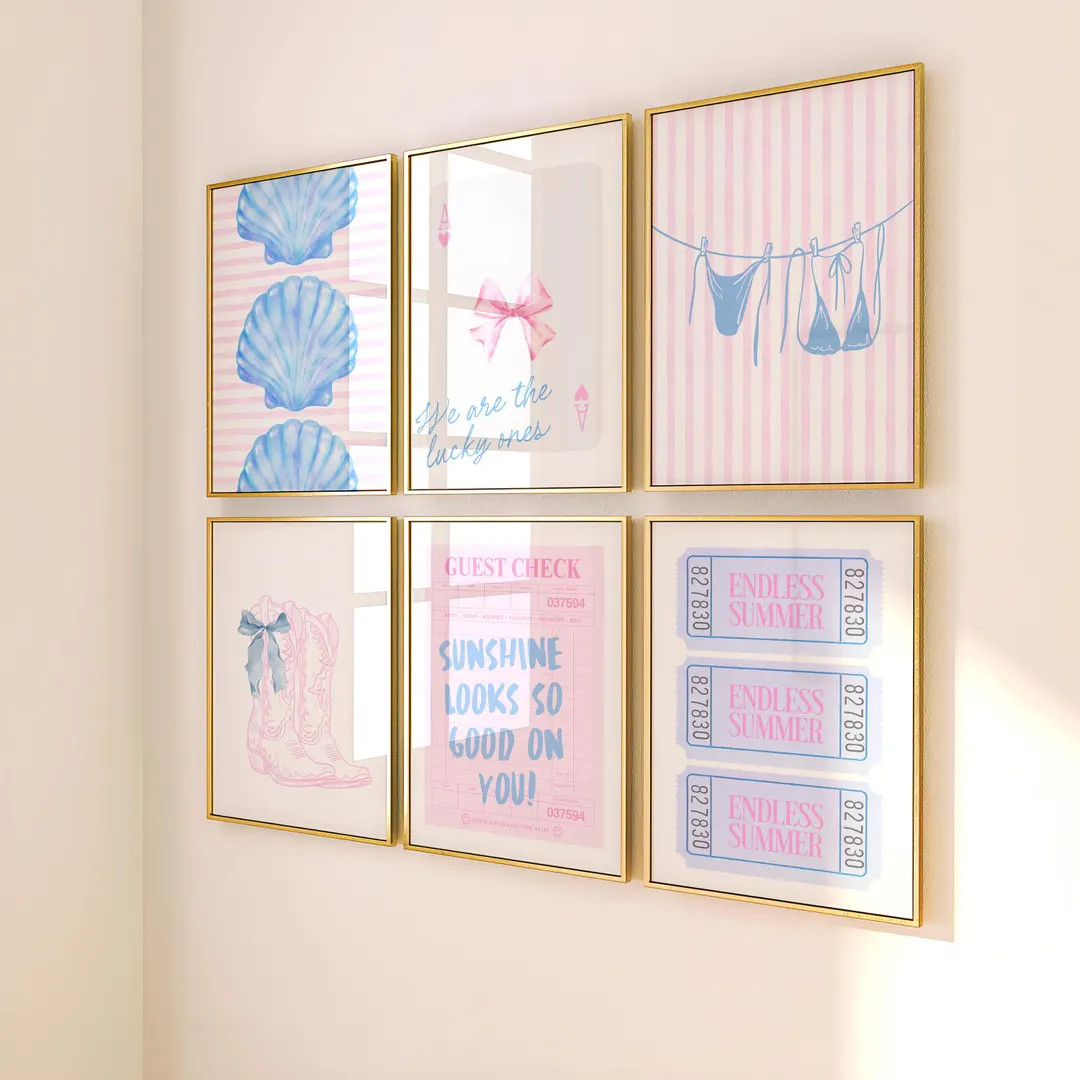 Coastal Coquette Wall Art Blue Pink Preppy College Apartment Decor Coastal Cowgirl Wall Art Set o... | Etsy (US)