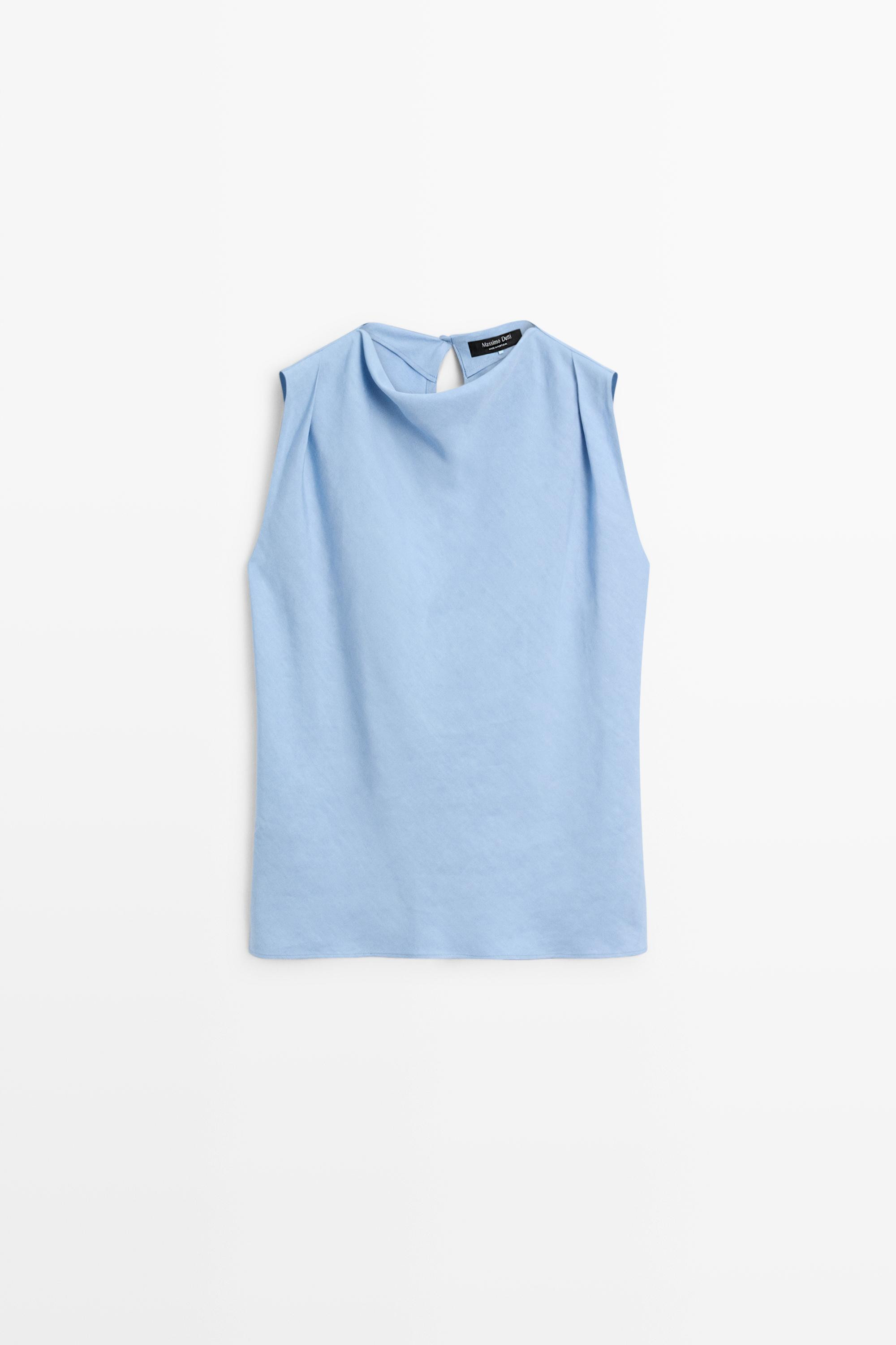 Flowing linen blend pleated top | Massimo Dutti UK