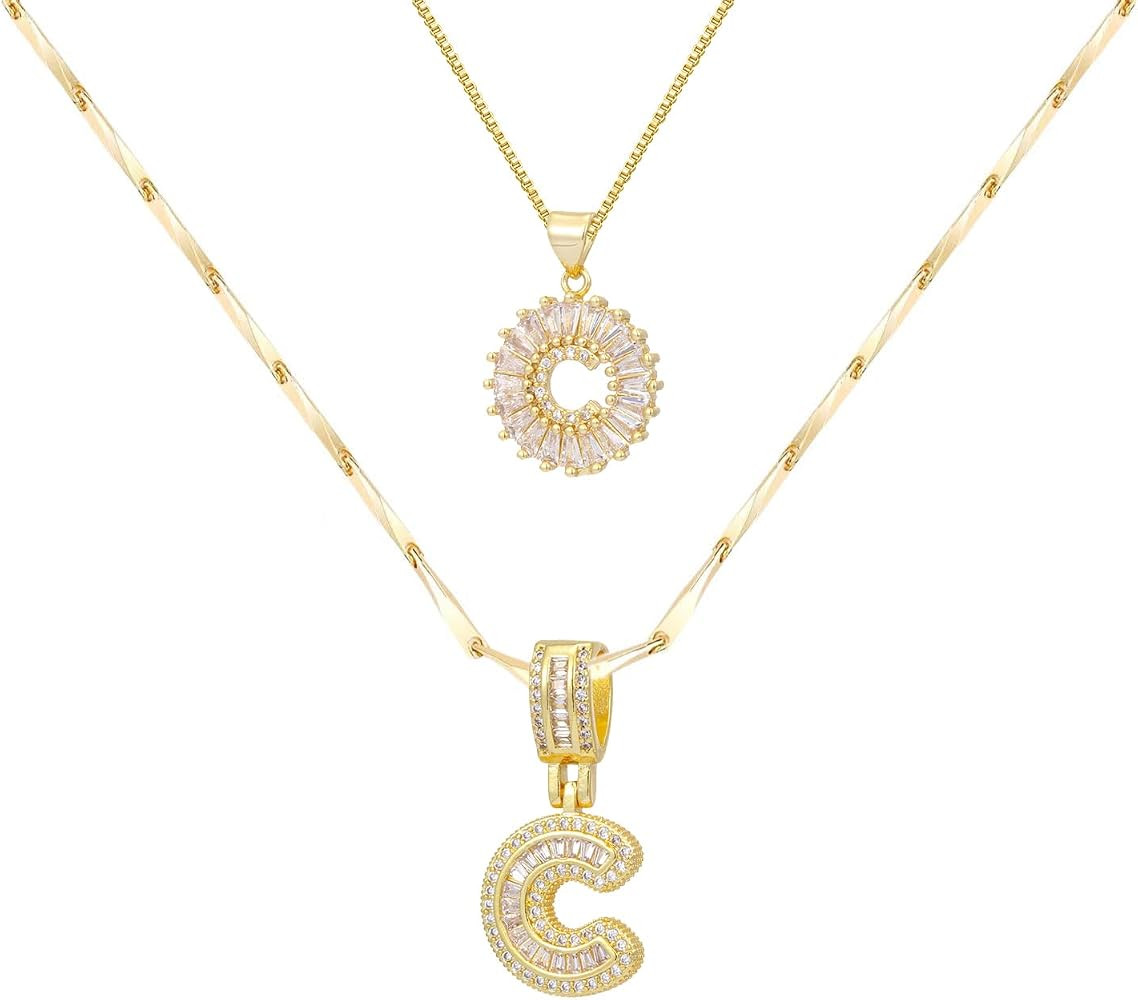 Gold/Silver Letter Necklace for Women,14K Gold Plated Initial Necklaces,Personalized Custom Name ... | Amazon (US)