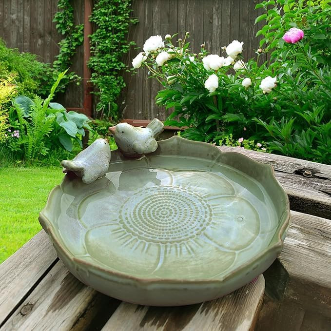 Ceramic Bird Bath for Outside on Ground, 9.45-Inch Birds Bath Bowl Only, Ground Bird Feeders and ... | Amazon (US)