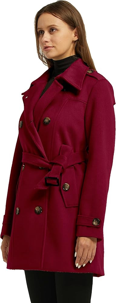 wantdo Women's Double Breasted Pea Coat Winter Mid-Long Trench Coat with Belt | Amazon (US)
