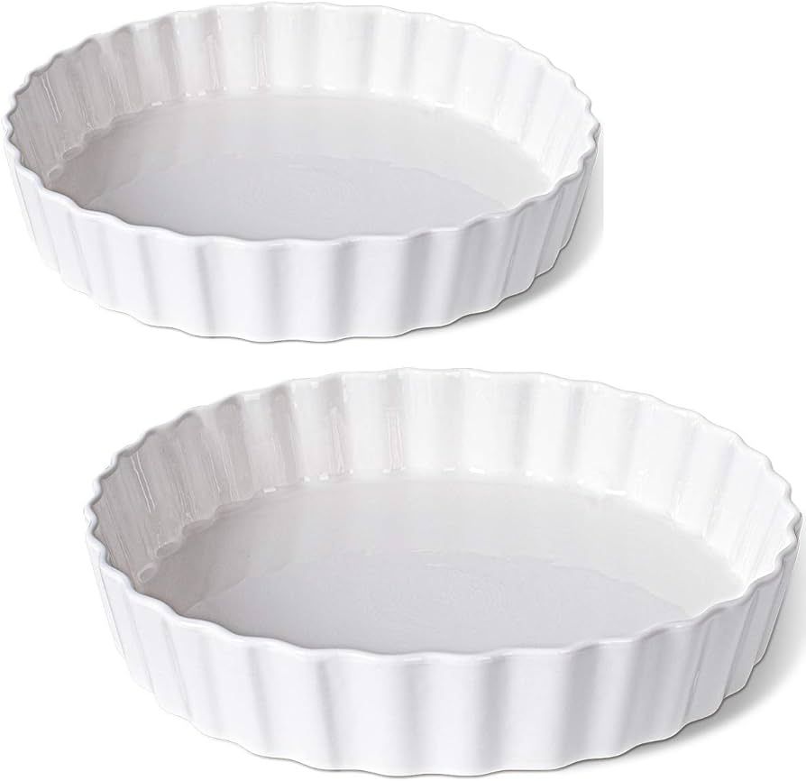 DELLING Set of 2 Tart Pans, 9.5 inch Quiche Pan, Ceramic Fluted Quiche Baking Dish/Pie Pan, Perfe... | Amazon (US)
