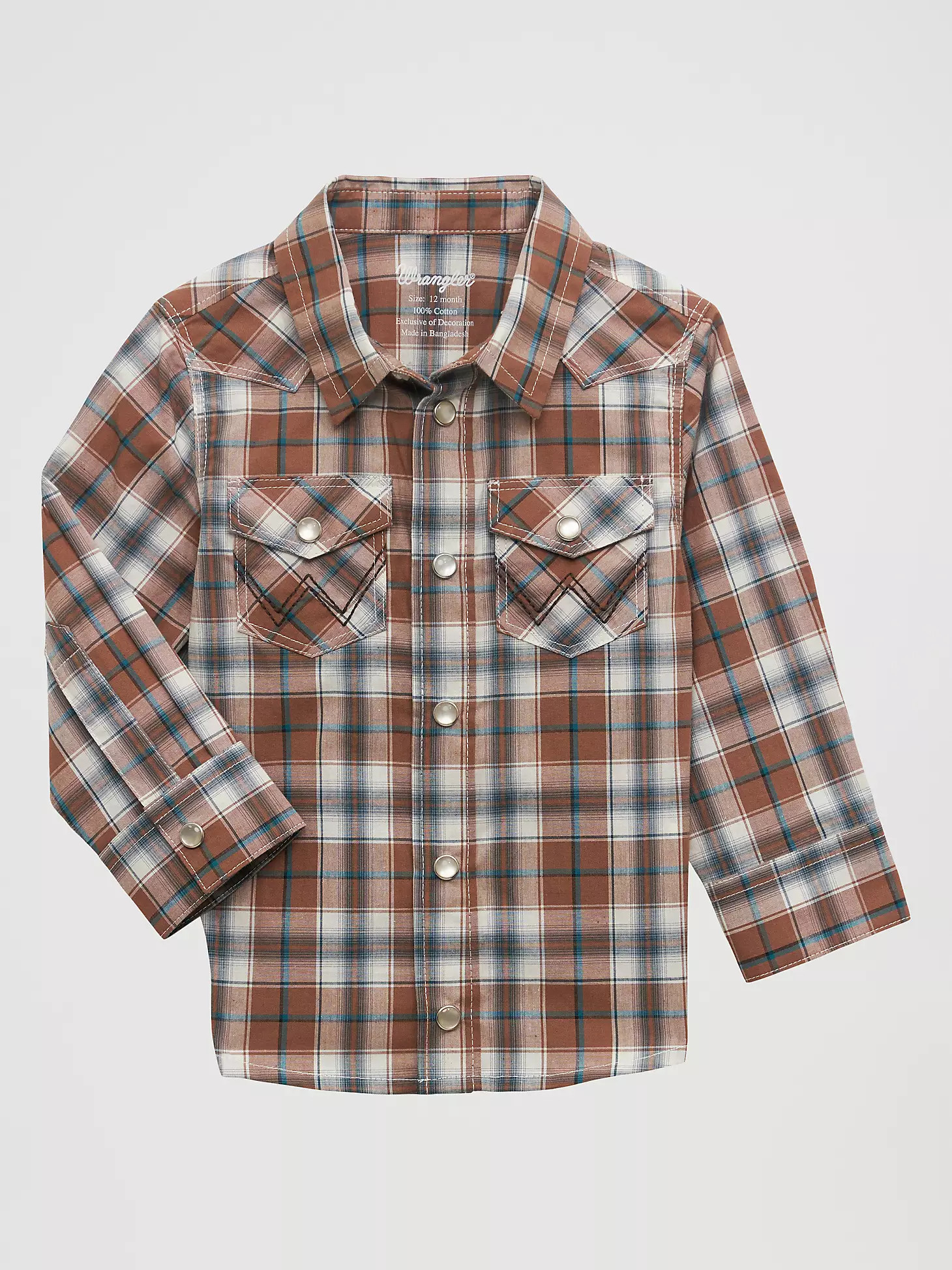 Little Boy Long Sleeve Snap Front Plaid Western Shirt in Brown Bark | Wrangler