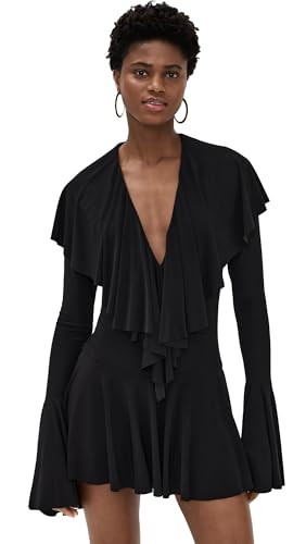 Norma Kamali Women's Long Sleeve Deep V Ruffle Mini Dress, Black, L | Amazon (US)