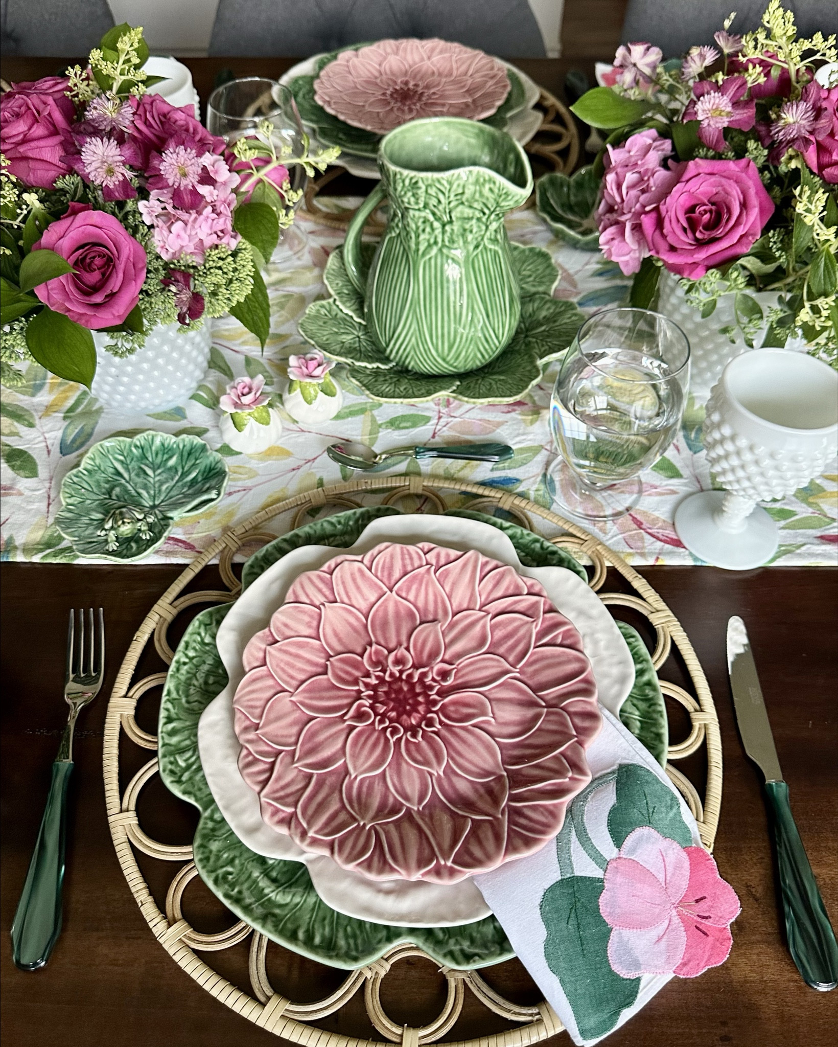 Bom dia, Portugal 🇵🇹 
This Portugal-inspired tablescape is a delightful feast for the eyes. The vibrant Bordallo Pinheiro tableware, complemented by fresh florals and natural elements, creates a beautiful centerpiece that perfectly captures the essence of our Portugal trip. 

#LTKParties #LTKHome