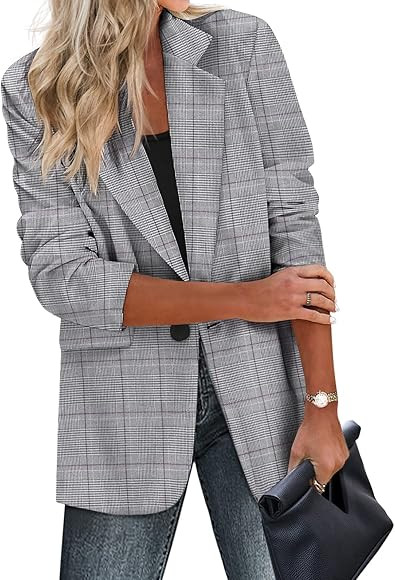 Zeagoo Womens Casual Blazers Pockets Long Sleeve Open Front Work Office Jackets Lapel Button Long Blazer Suit for Bussiness | Amazon (US)