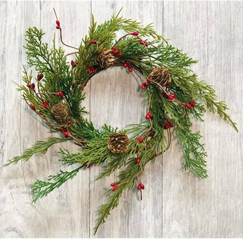 Artificial Realistic-Looking Cedar Wreath Candle Ring Mini Wreath Accent for Statues, Lanterns, N... | Amazon (US)