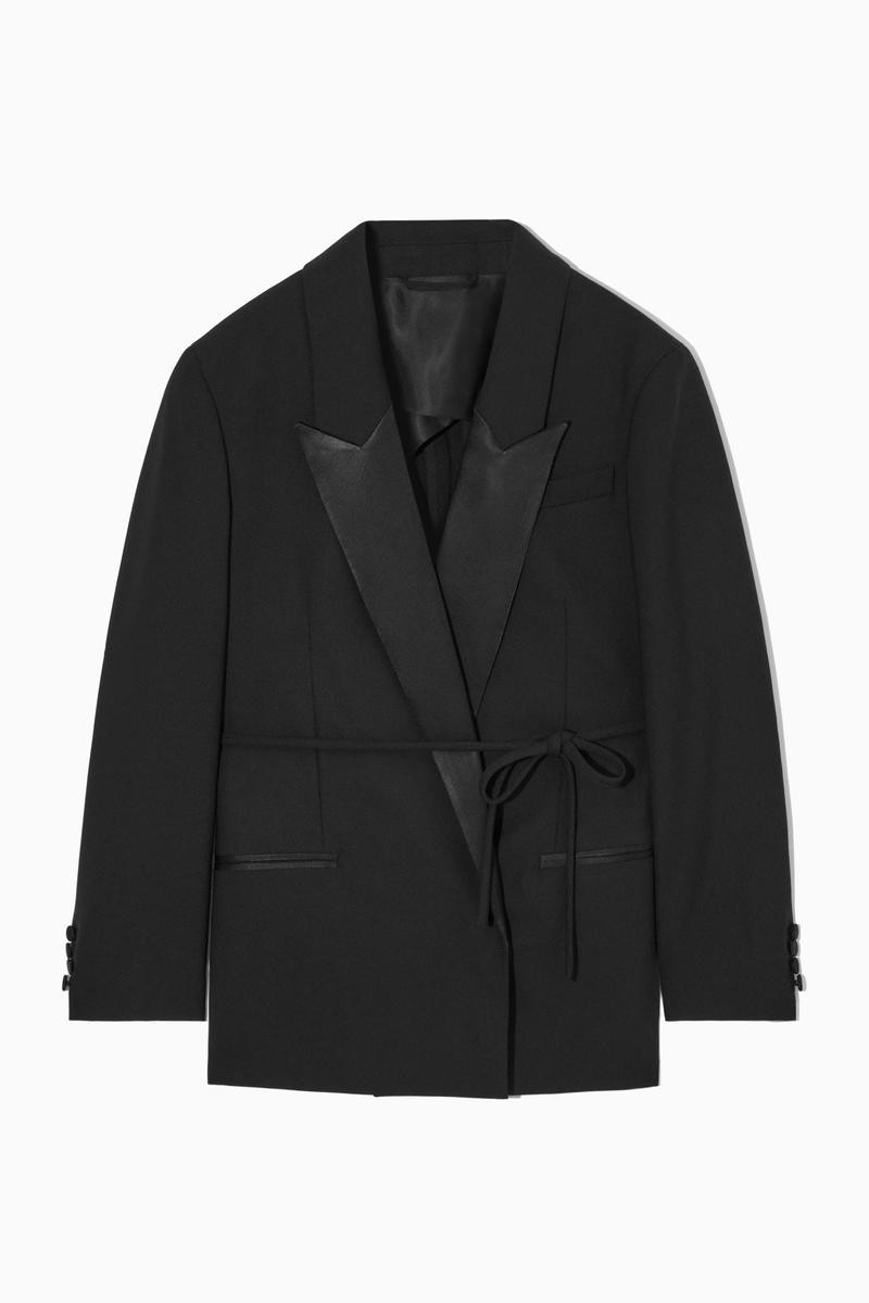 Relaxed Belted Satin-Lapel Tuxedo Blazer | COS UK