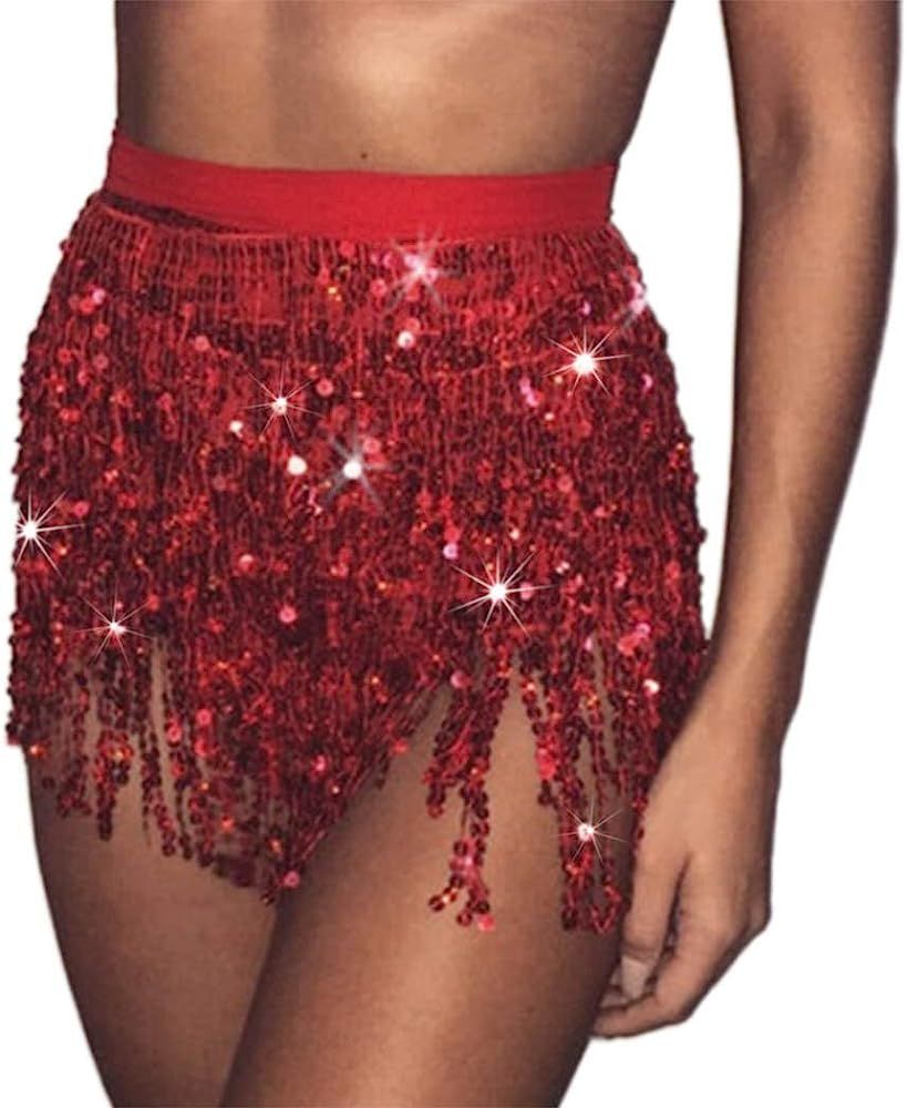Zoestar Boho Sequin Tassel Hip Scarf Multilayer Belly Dance Belt Dance Performance Skirt for Women a | Amazon (US)