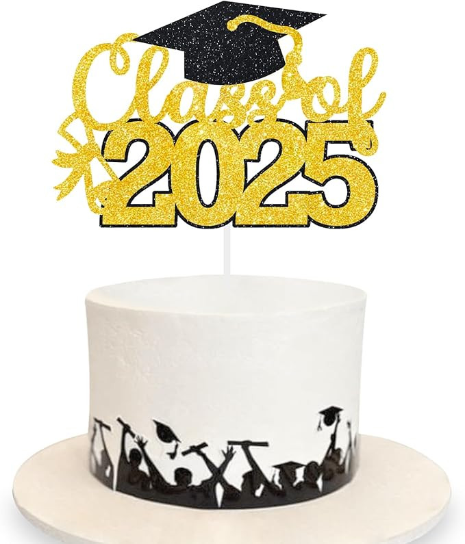 Graduation Cake Topper 2025 Grad Party Decoration Glitter Cap Diploma Food Picks Table Ideas Gold | Amazon (US)