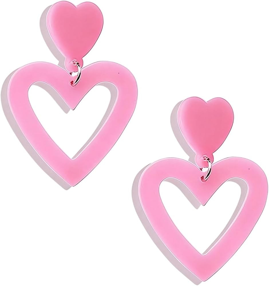 Heart Earrings for Women Valentines Pink Layered Glitter Tassel Valentines Day Outfit Galentines Gifts Jewelry | Amazon (US)