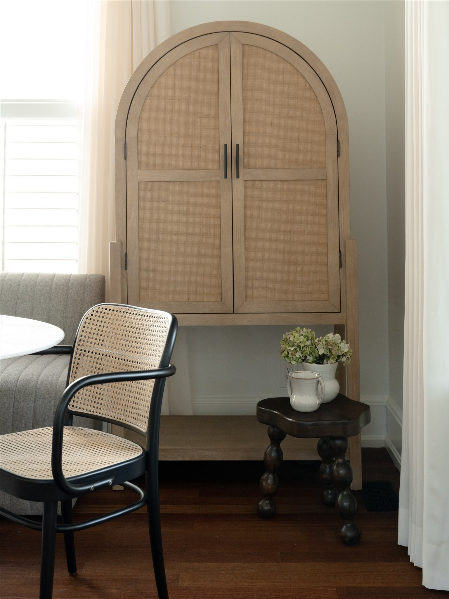 Rattan bar cabinet, hutch cabinet, cafe classic chair, dining room design, decor, chic design. Parisian look

#projectpheabs

#LTKHome