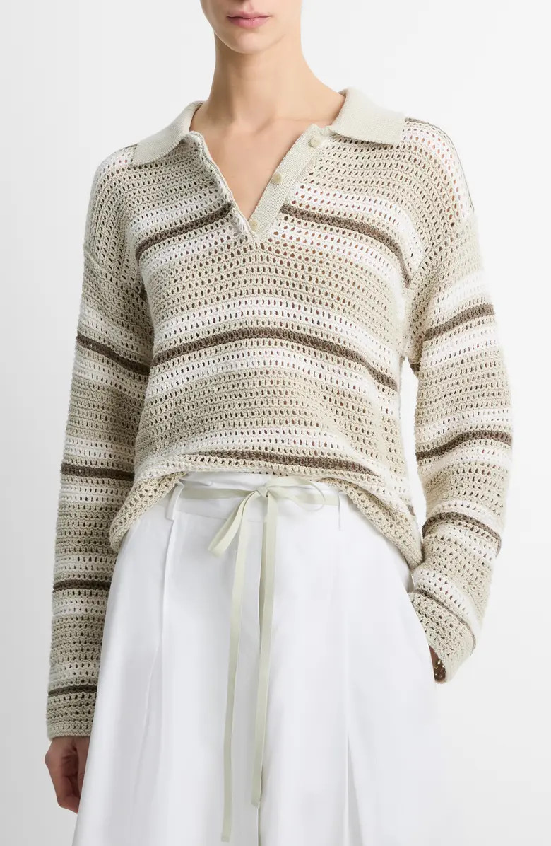 Vince Open Stitch Stripe Polo Sweater | Nordstrom | Nordstrom