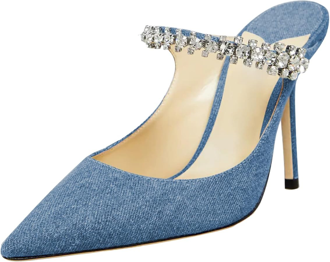 Jimishow Mule Heels Pointed Toe Heeled Mules for Women Strappy Satin Heels Slip On Wedding Shoes ... | Amazon (US)