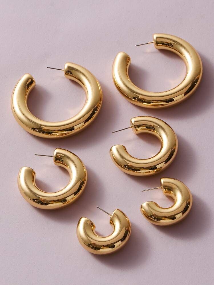 3pairs Simple Cuff Hoop Earrings | SHEIN