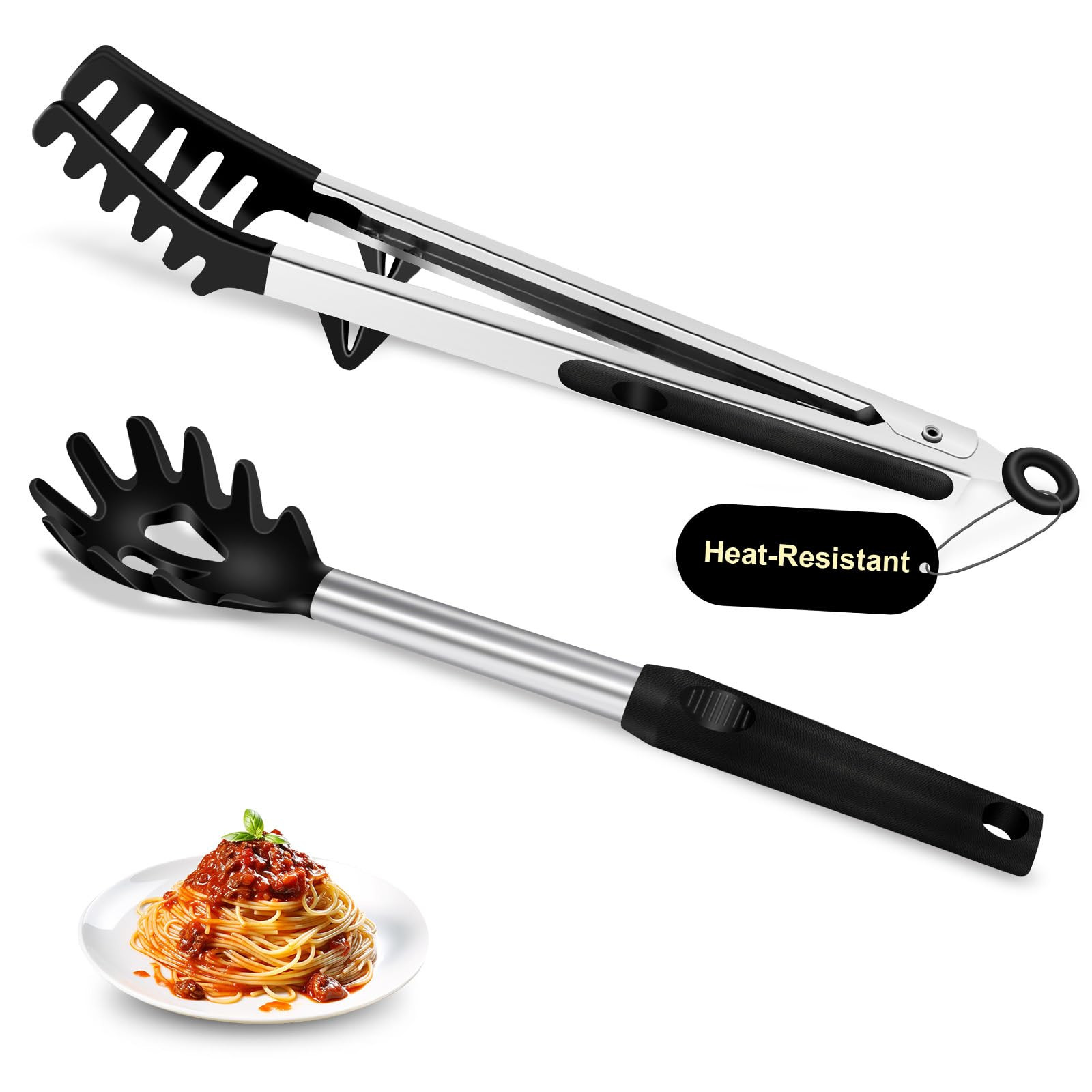 Silicone Spaghetti Spoon and Pasta Tong, Heat-Resistant Noodle Spoon Server, 13“ BPA-Free Spagh... | Amazon (US)