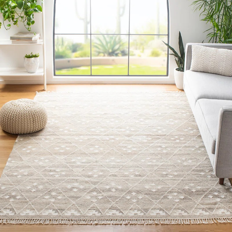 Greeson Geometric Handmade Flatweave Wool Area Rug in Natural Beige/Ivory | Wayfair North America