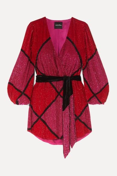 Retrofête - Julie Velvet-trimmed Sequined Chiffon Mini Dress - Pink | NET-A-PORTER (US)