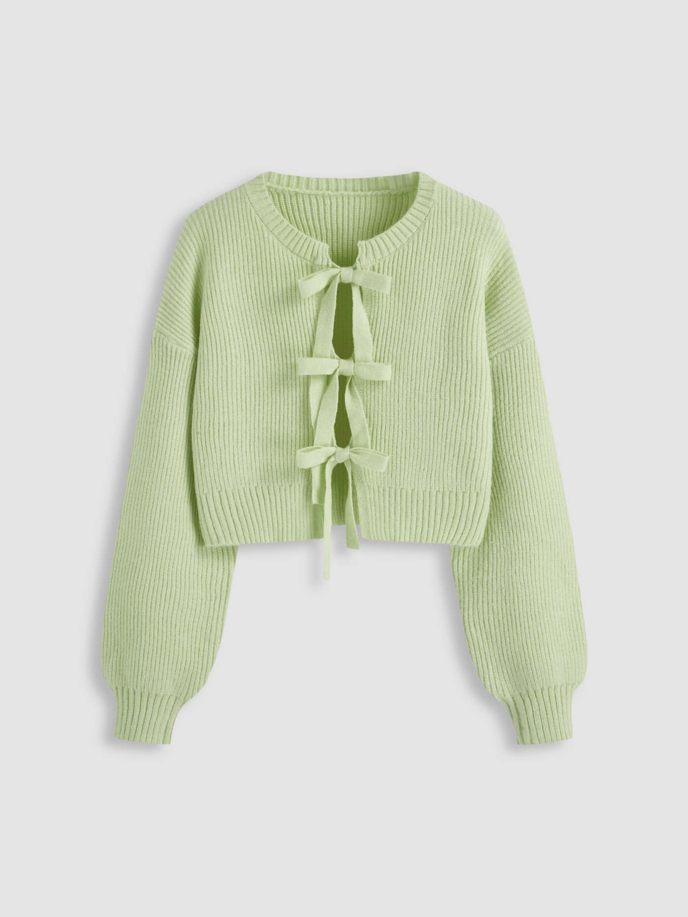 Knit Round Neckline Solid Tie Front Cardigan | Cider