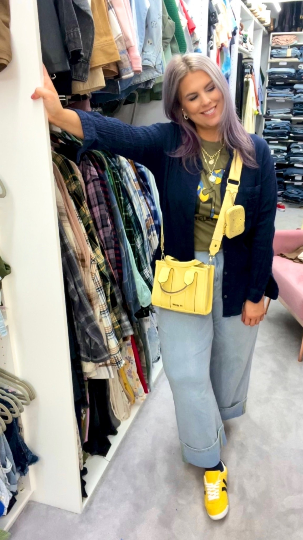 OOTD 💛

Keywords: graphic tee, mtv, olive green, lemon, green, yellow, graphic, graphic t-shirt, light wash denim, halara, cuffed denim, cropped denim, yellow sneakers, colorful sneakers, statement sneakers, button down shirt, button up shirt, gauze shirt, navy blue, blue, crossbody bag, yellow bag, casual jeans outfit, comfortable jeans, cool girl style, spring outfit

#LTKMidsize #LTKStyleTip #LTKFindsUnder50