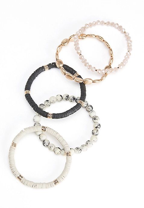5 Piece Tan and Black Beaded Stretch Bracelet Set | Maurices
