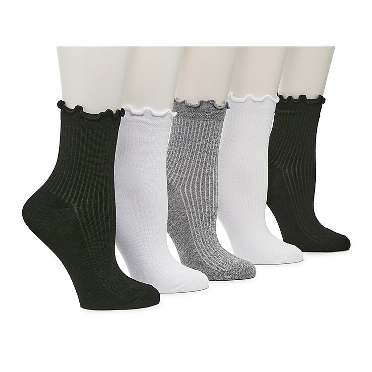 Crown Vintage Lettuce Edge Ankle Socks 5 Pack | Women's | Black/White/Grey | Size One Size | Socks | Ankle | DSW